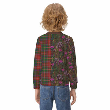 Somerville Family Crest Tartan Kid Knitted Sweatshirt Scottish Thistle Flower Pattern Half Style - Tartan Vibes Clothing