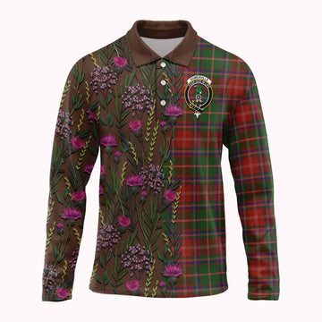 Somerville Family Crest Tartan Long Sleeve Polo Shirt Scottish Thistle Flower Pattern Half Style