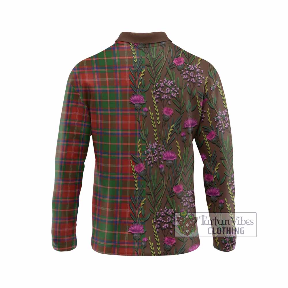 Somerville Family Crest Tartan Long Sleeve Polo Shirt Scottish Thistle Flower Pattern Half Style - Tartan Vibes Clothing