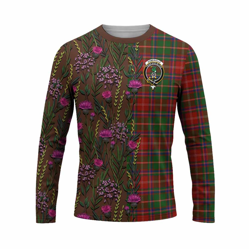 Somerville Family Crest Tartan Long Sleeve T-Shirt Scottish Thistle Flower Pattern Half Style - Tartan Vibes Clothing