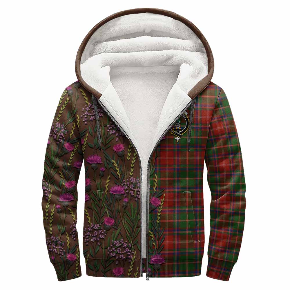 Somerville Family Crest Tartan Sherpa Hoodie Scottish Thistle Flower Pattern Half Style - Tartan Vibes Clothing