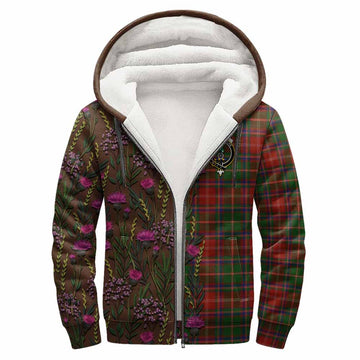 Somerville Family Crest Tartan Sherpa Hoodie Scottish Thistle Flower Pattern Half Style