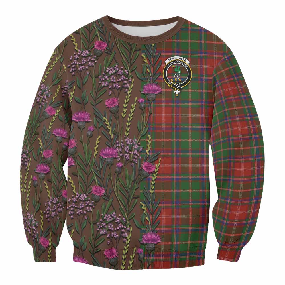 Somerville Family Crest Tartan Sweatshirt Scottish Thistle Flower Pattern Half Style - Tartan Vibes Clothing