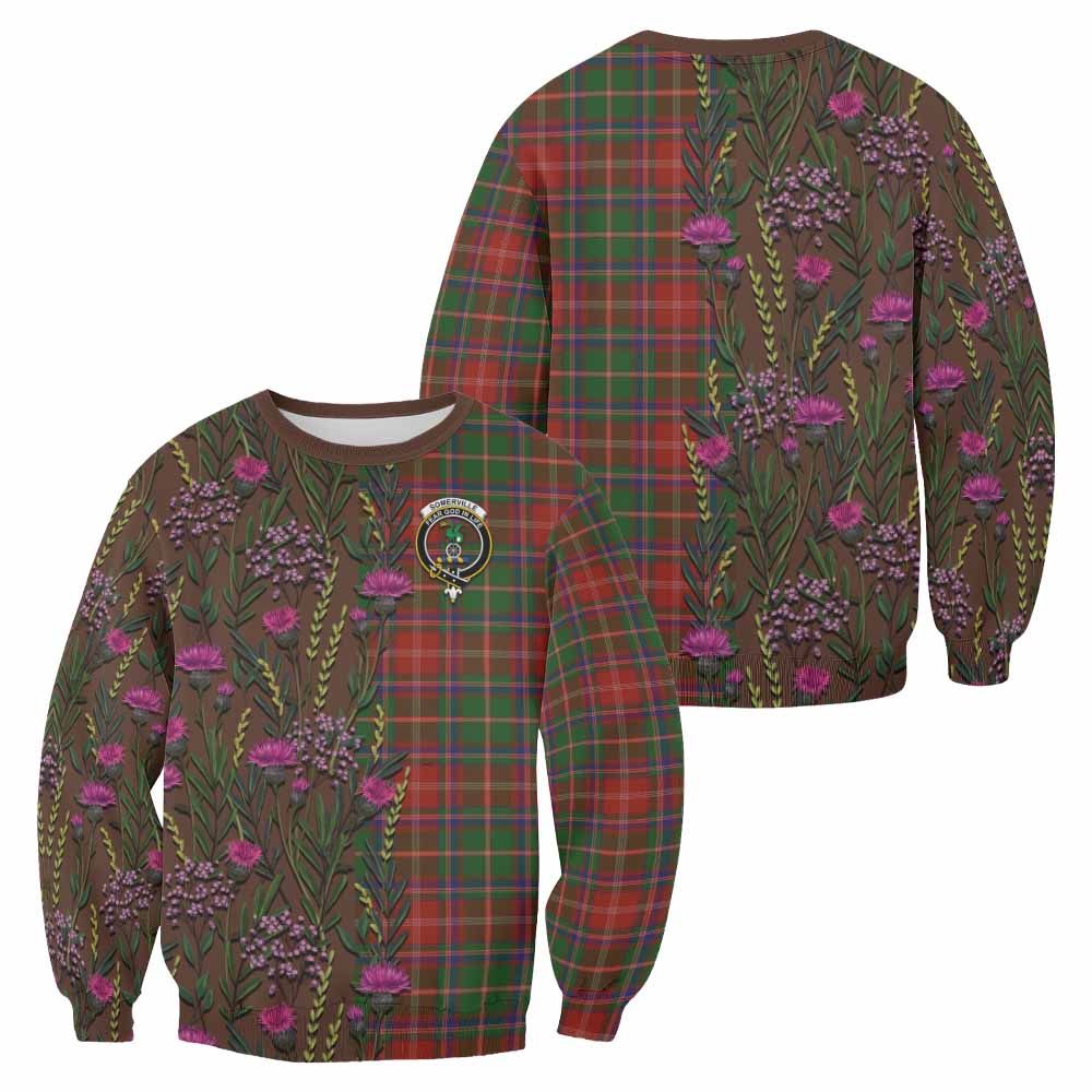Somerville Family Crest Tartan Sweatshirt Scottish Thistle Flower Pattern Half Style - Tartan Vibes Clothing
