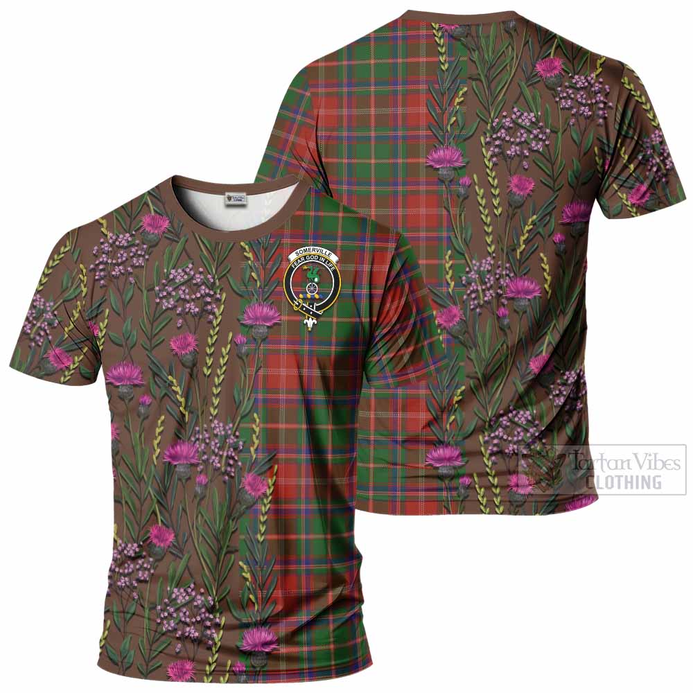 Somerville Family Crest Tartan T-Shirt Scottish Thistle Flower Pattern Half Style - Tartan Vibes Clothing