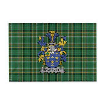 Somerville Irish Clan Tartan House Flag with Coat of Arms