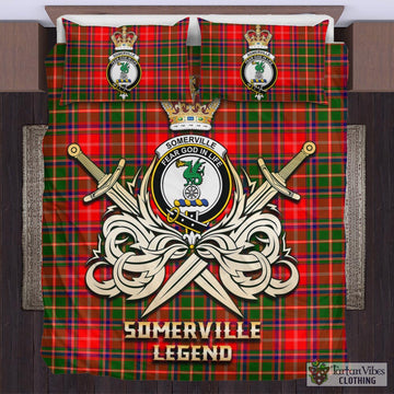 Somerville Modern Tartan Bedding Set with Clan Crest and the Golden Sword of Courageous Legacy