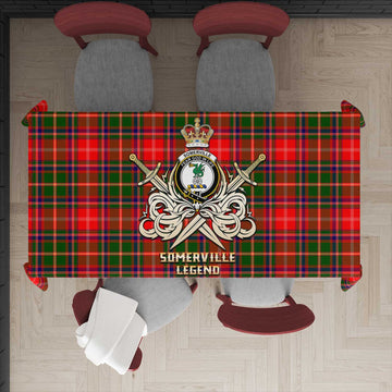 Somerville Modern Tartan Tablecloth with Clan Crest and the Golden Sword of Courageous Legacy