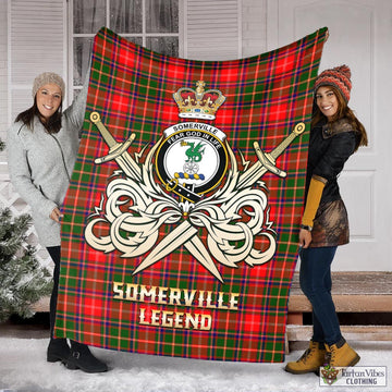 Somerville Modern Tartan Blanket with Clan Crest and the Golden Sword of Courageous Legacy