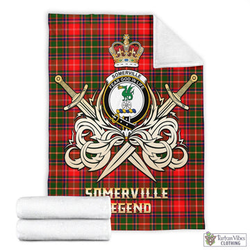 Somerville Modern Tartan Blanket with Clan Crest and the Golden Sword of Courageous Legacy