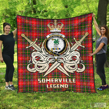 Somerville Modern Tartan Quilt with Clan Crest and the Golden Sword of Courageous Legacy