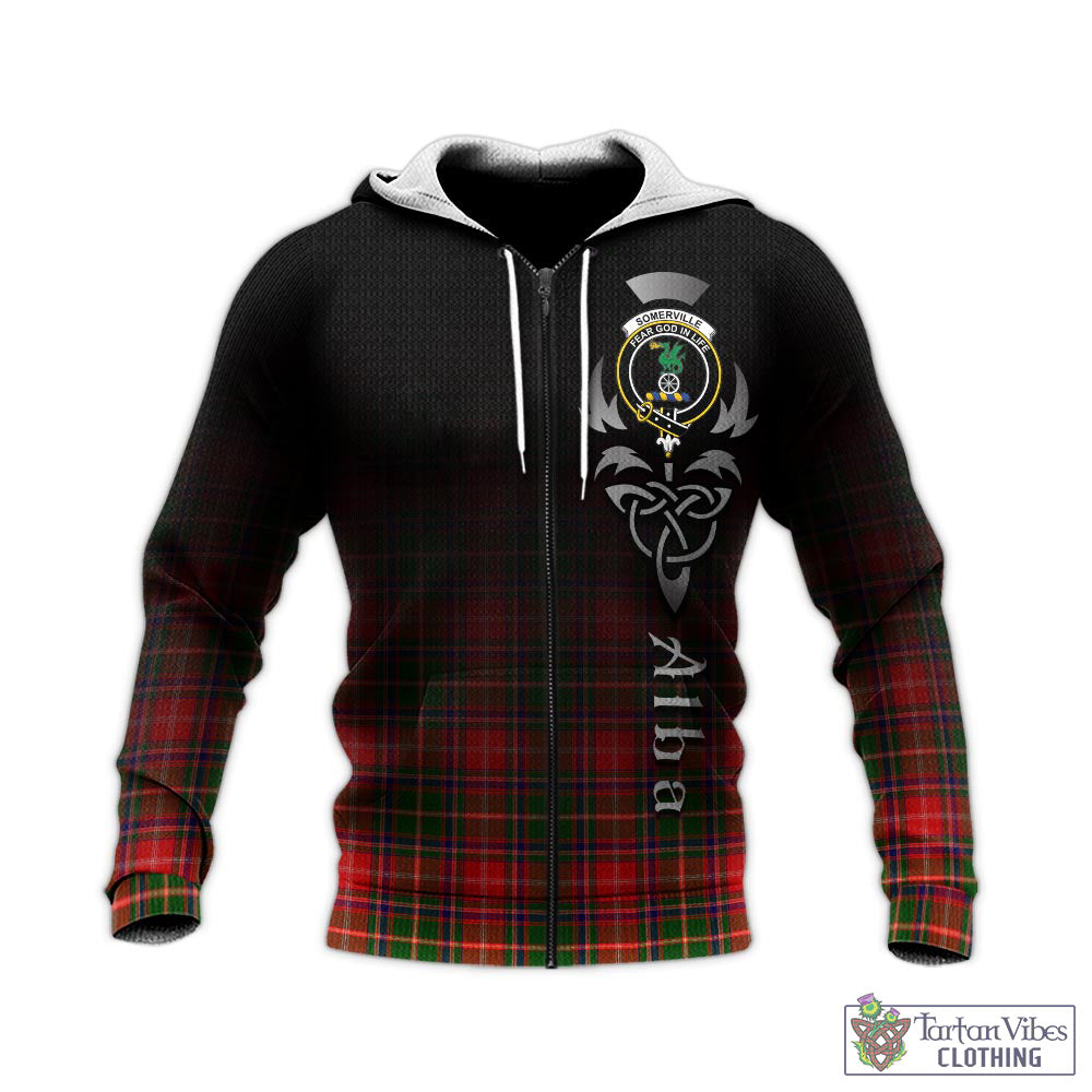 Tartan Vibes Clothing Somerville Modern Tartan Knitted Hoodie Featuring Alba Gu Brath Family Crest Celtic Inspired