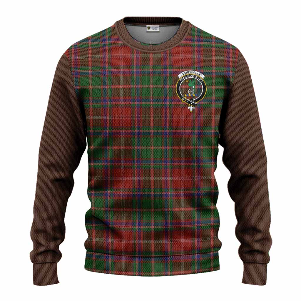 Somerville Tartan Accent Knitted Sweater with Family Crest