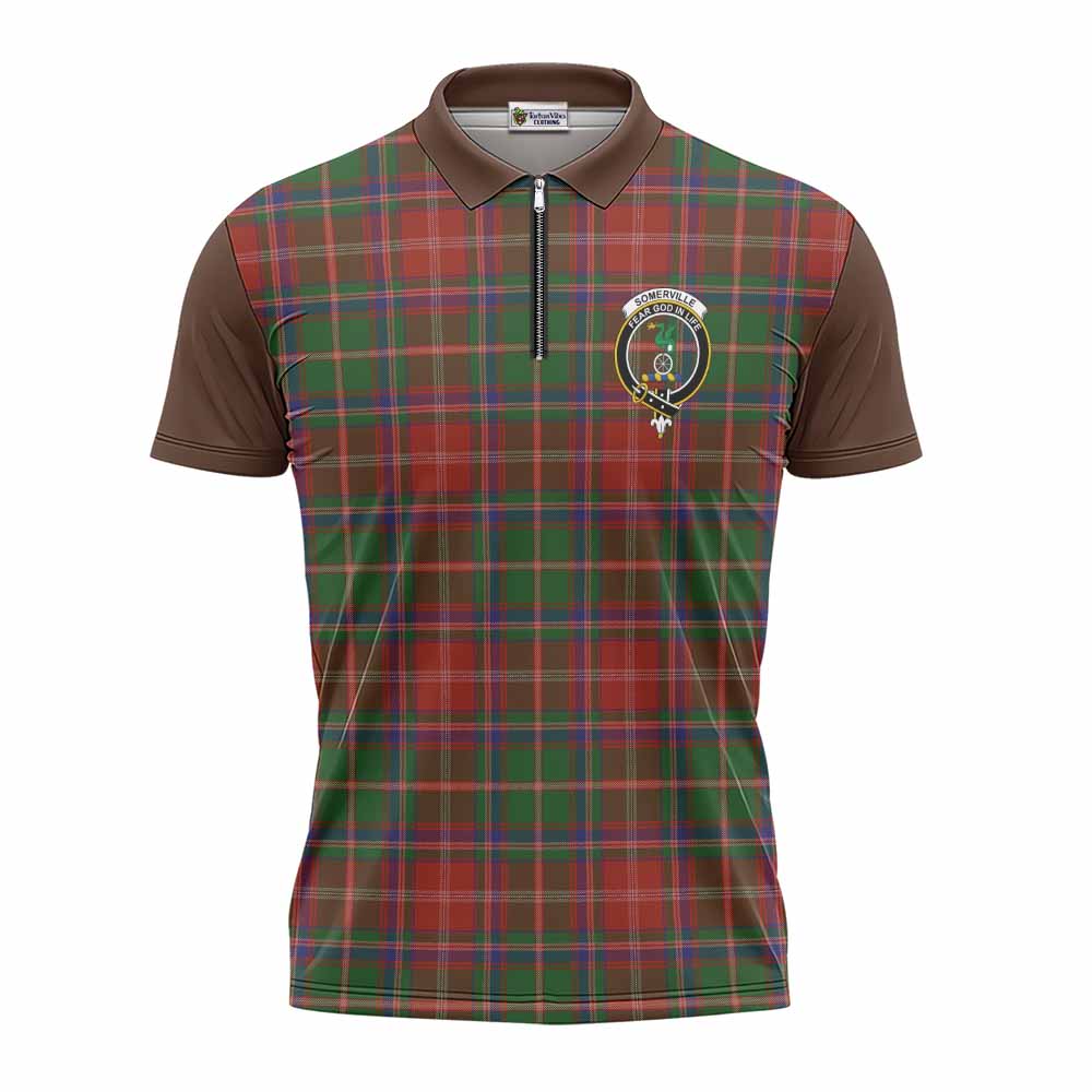 Somerville Tartan Accent Zipper Polo Shirt with Family Crest