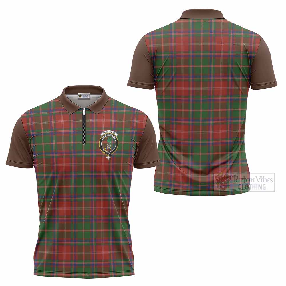 Somerville Tartan Accent Zipper Polo Shirt with Family Crest