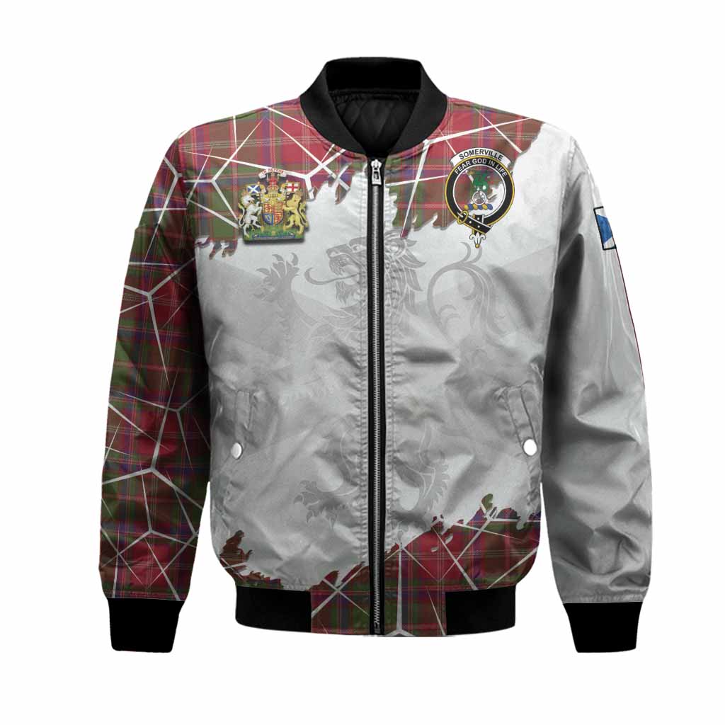 Somerville Tartan Bomber Jacket with Family Crest and Lion Rampant Grunge Style