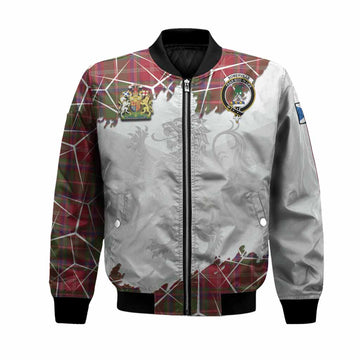 Somerville Tartan Bomber Jacket with Family Crest and Lion Rampant Grunge Style