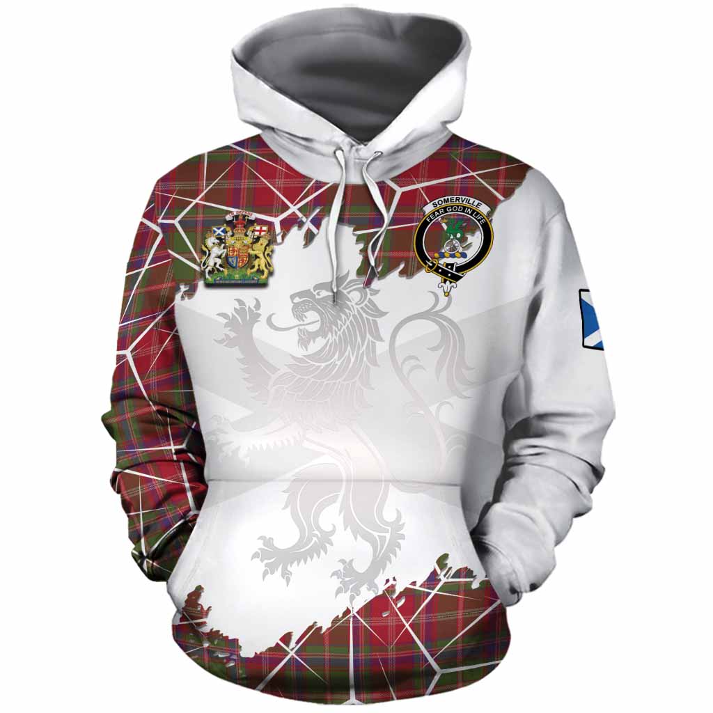 Somerville Tartan Cotton Hoodie with Family Crest and Lion Rampant Grunge Style