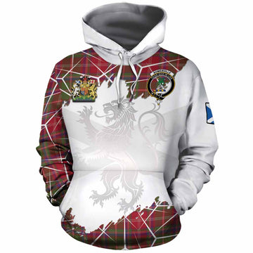 Somerville Tartan Cotton Hoodie with Family Crest and Lion Rampant Grunge Style