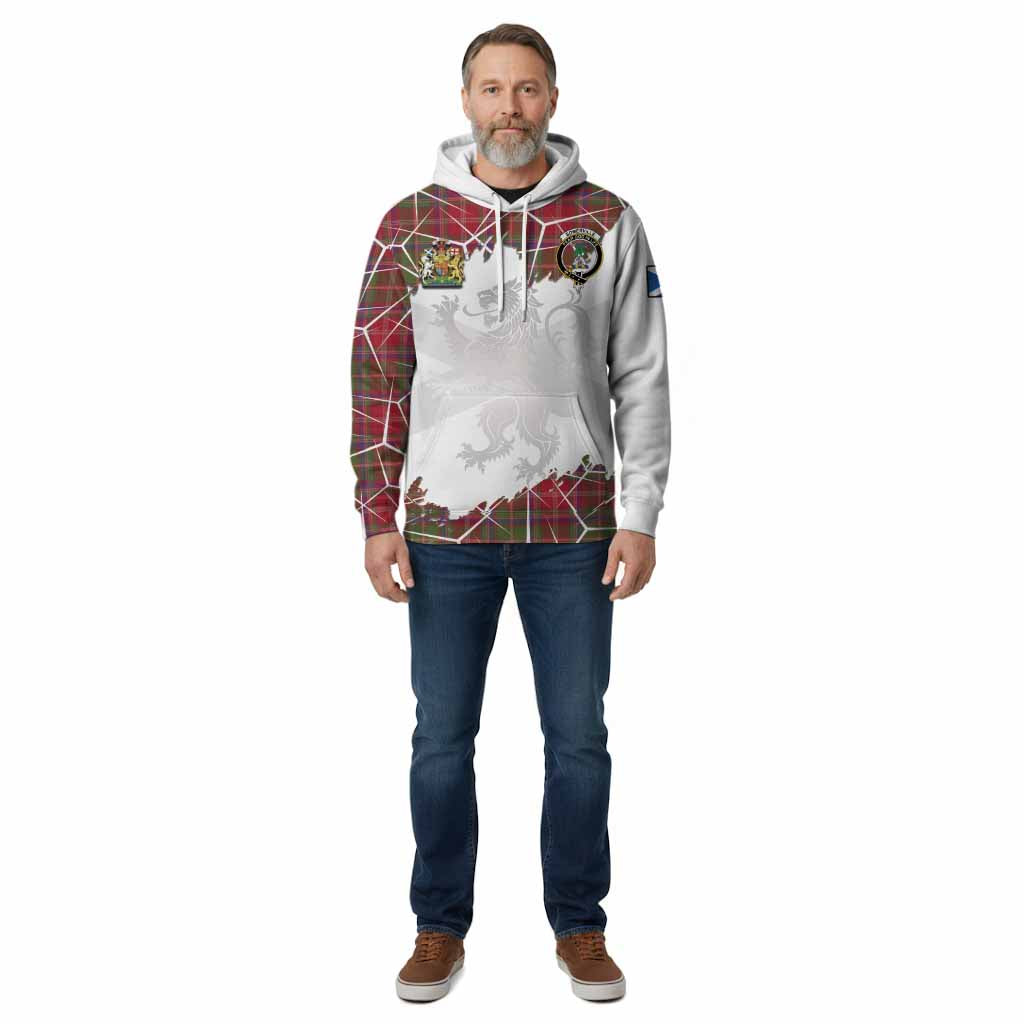 Somerville Tartan Cotton Hoodie with Family Crest and Lion Rampant Grunge Style