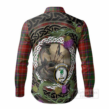 Somerville Tartan Crest Bagpipe Nessie Long Sleeve Button Shirts Scottish Loch Ness Monster Celtic Thistle