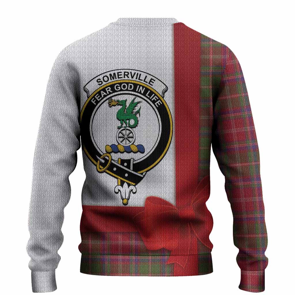 Somerville Tartan Crest Christmas Christmas Ugly Sweater Highland Cow Bagpipes Coquette Bow Style