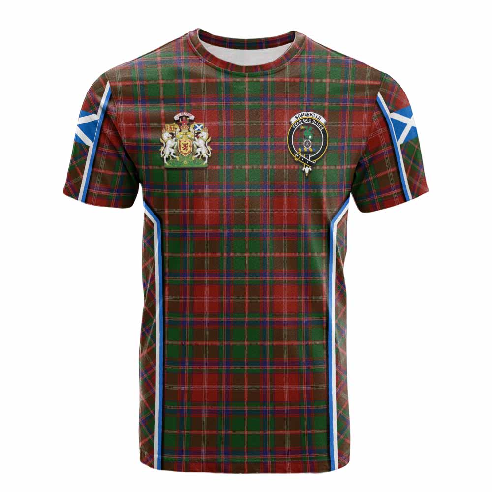 Somerville Tartan Crest Cotton T-shirt Scotland Coat of Arm Flag Style - Tartan Vibes Clothing