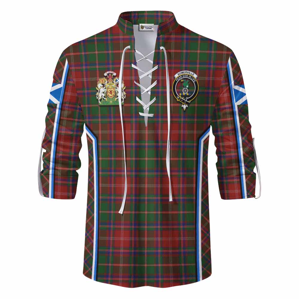 Somerville Tartan Crest Ghillie Kilt Shirt Scotland Coat of Arm Flag Style - Tartan Vibes Clothing