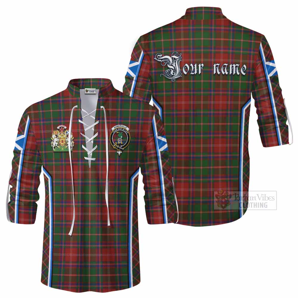 Somerville Tartan Crest Ghillie Kilt Shirt Scotland Coat of Arm Flag Style - Tartan Vibes Clothing