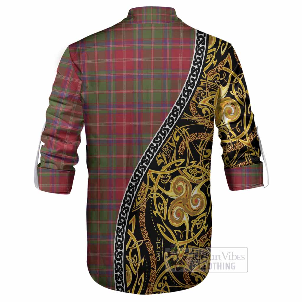 Somerville Tartan Crest Ghillie Shirt Celtic Knot and Triple Trickle Spiral Symbols