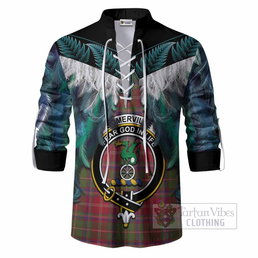 Somerville Tartan Crest Ghillie Shirt New Zealand Maori Korowai Cloak