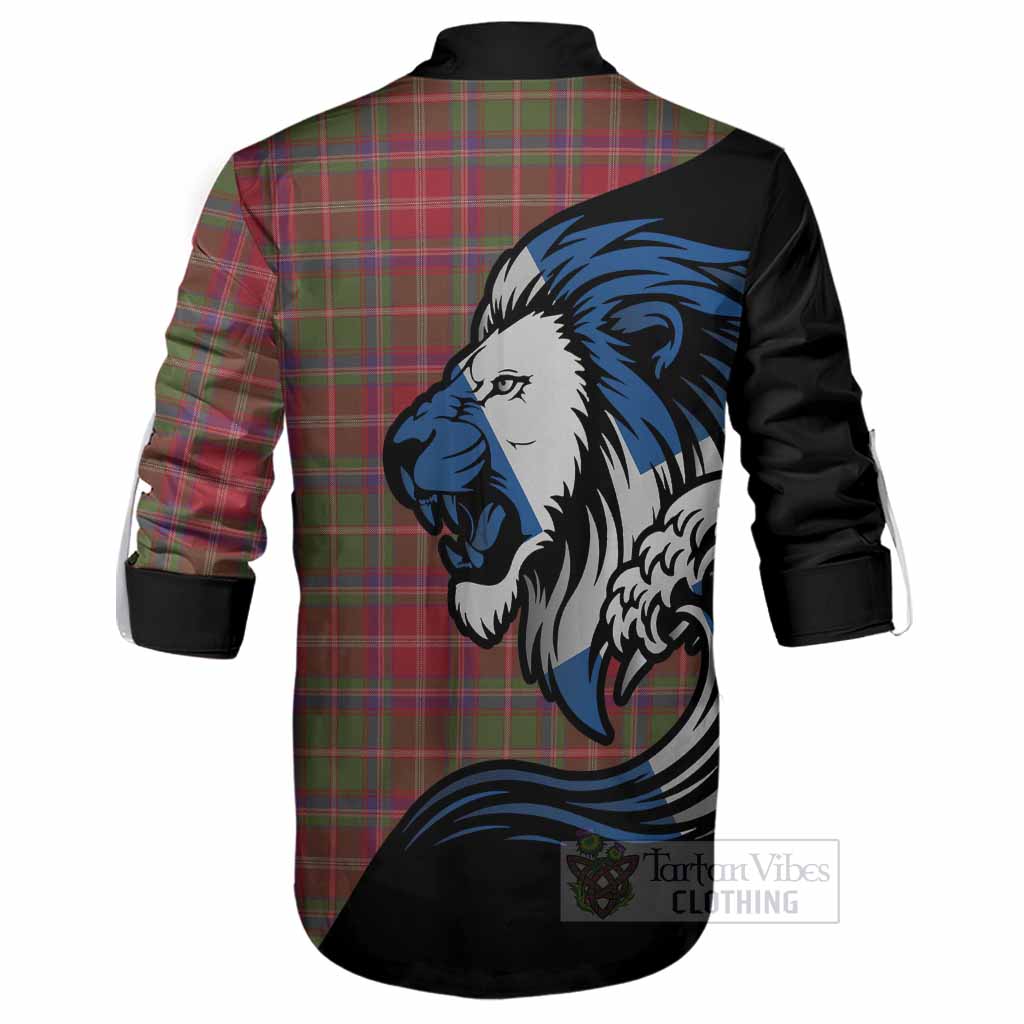 Somerville Tartan Crest Ghillie Shirt Scottish Golden Lions Wave Flow