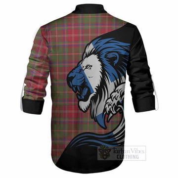 Somerville Tartan Crest Ghillie Shirt Scottish Golden Lions Wave Flow