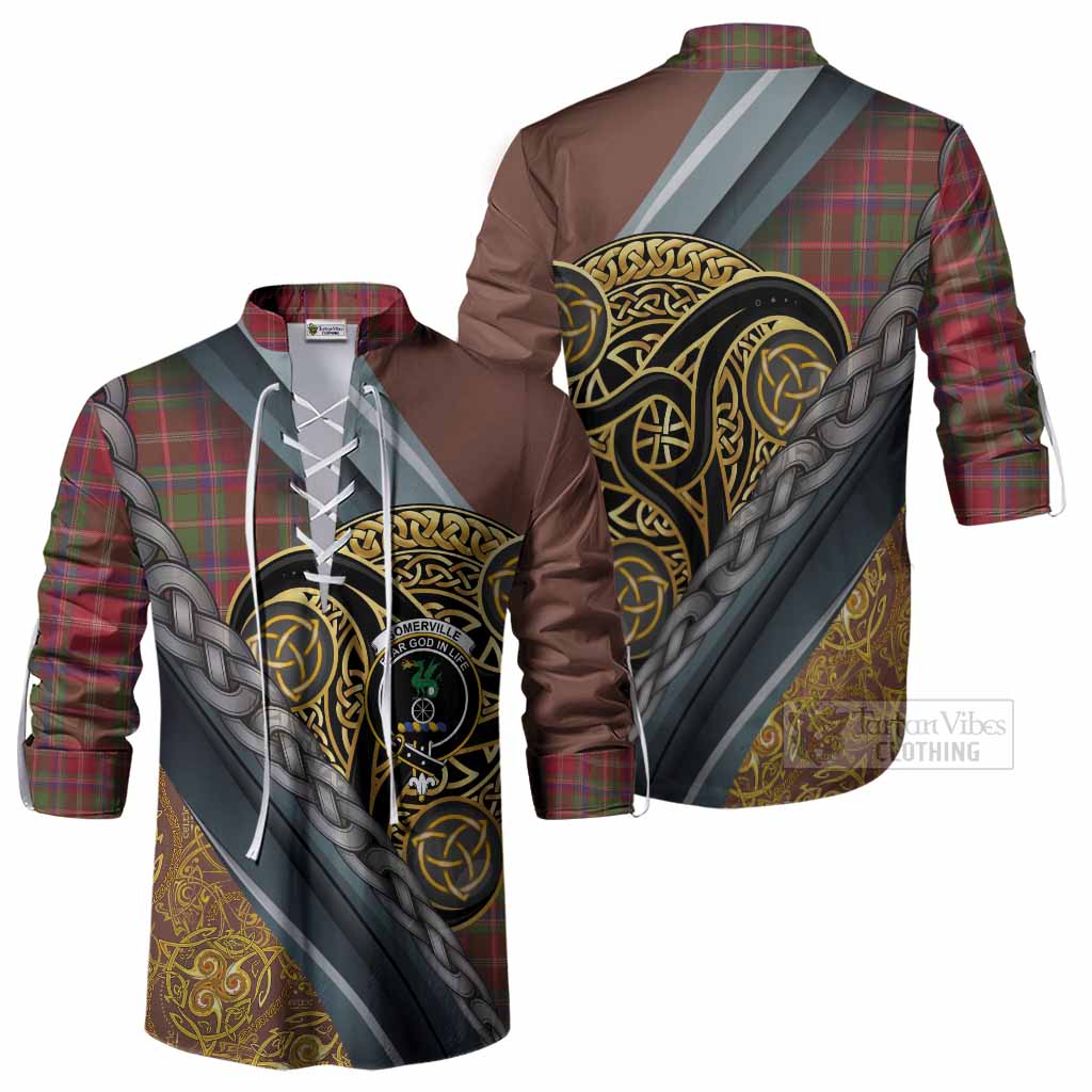 Somerville Tartan Crest Ghillie Shirt Scottish Triskele Celtic