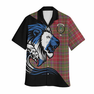 Somerville Tartan Crest Hawaiian Shirt Scottish Golden Lions Wave Flow
