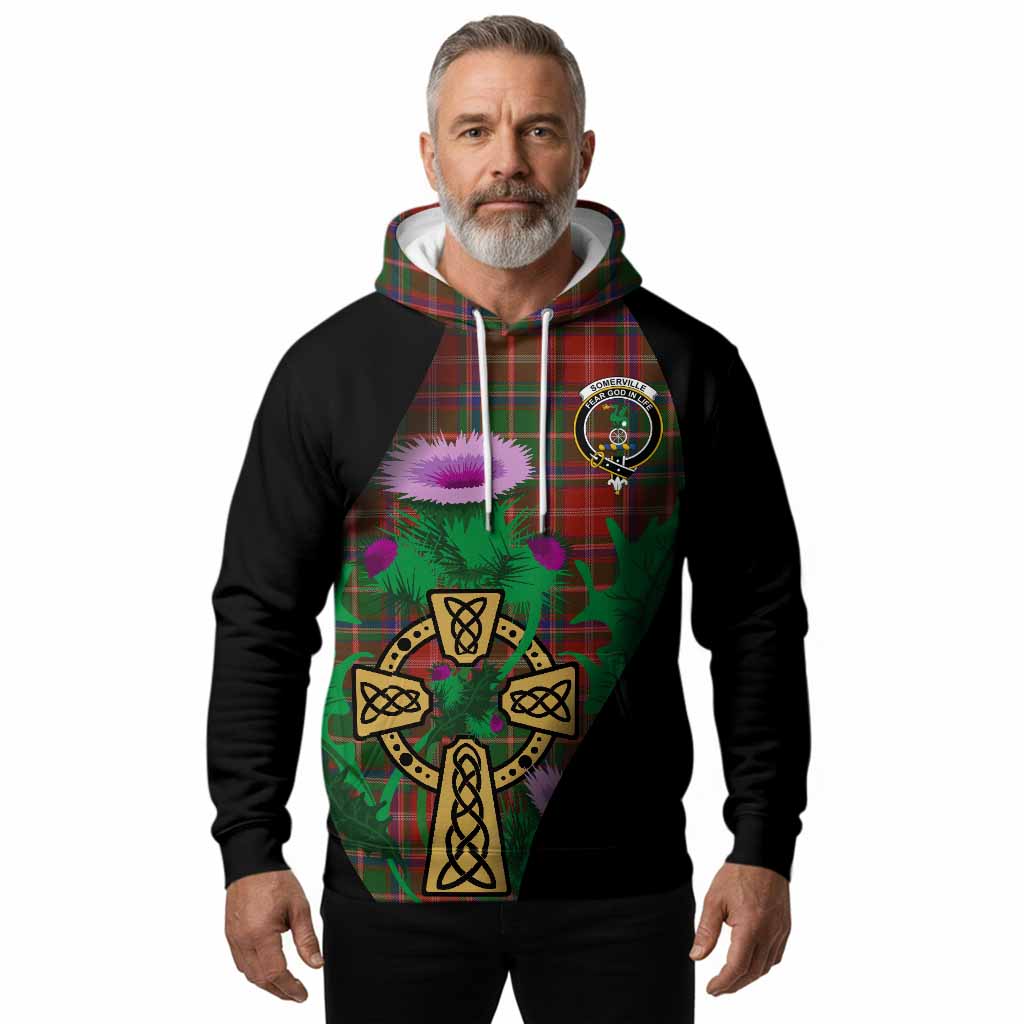 Somerville Tartan Crest Hoodie Celtic Cross Thistle Flowers