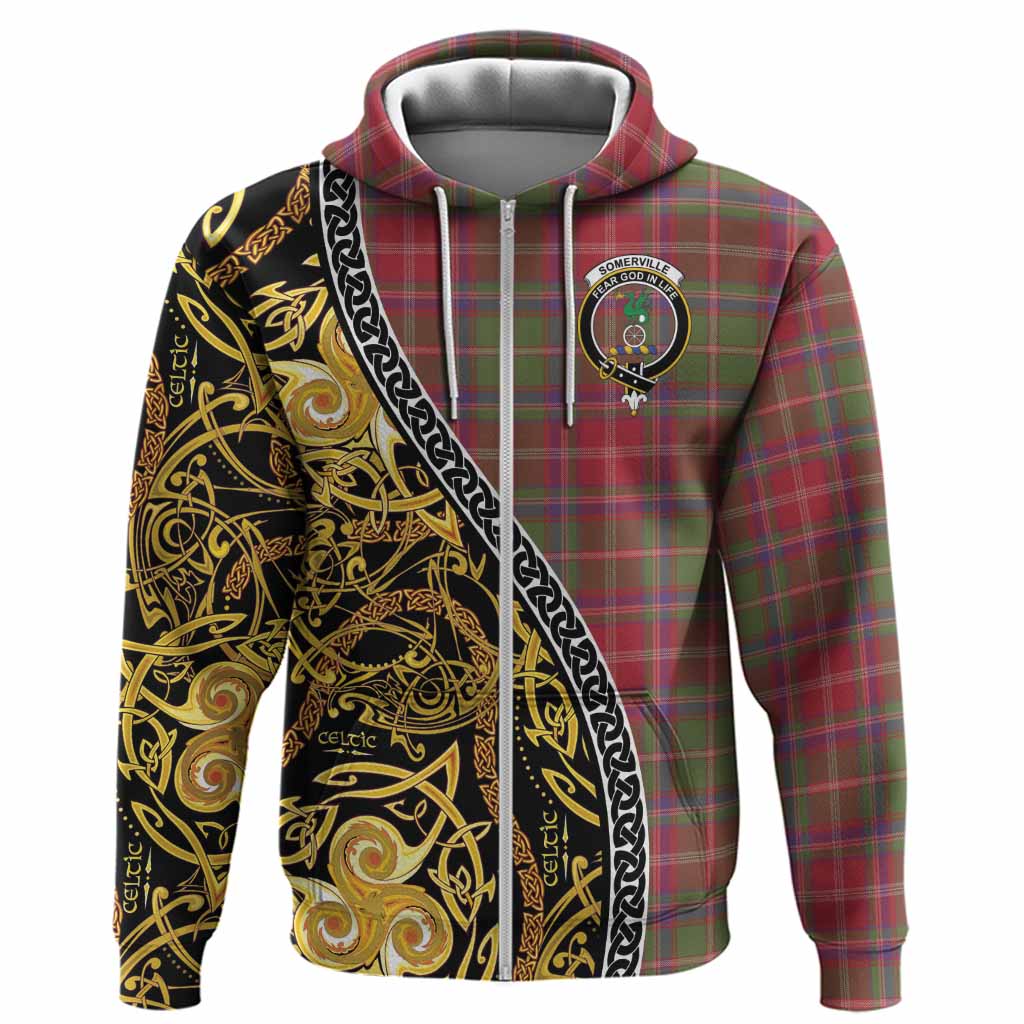 Somerville Tartan Crest Hoodie Celtic Knot and Triple Trickle Spiral Symbols