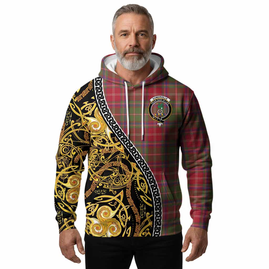 Somerville Tartan Crest Hoodie Celtic Knot and Triple Trickle Spiral Symbols