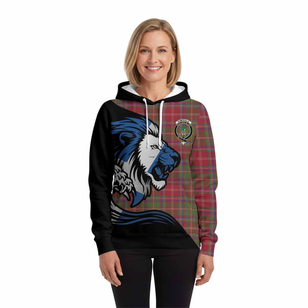 Somerville Tartan Crest Hoodie Scottish Golden Lions Wave Flow