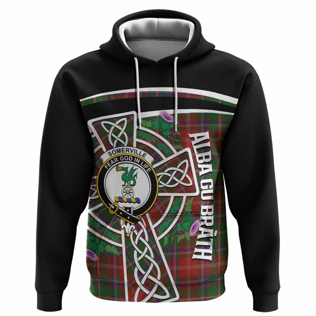 Somerville Tartan Crest Hoodie Scottish Thistle Celtic Cross Alba Gu Brath