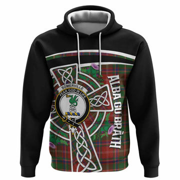 Somerville Tartan Crest Hoodie Scottish Thistle Celtic Cross Alba Gu Brath