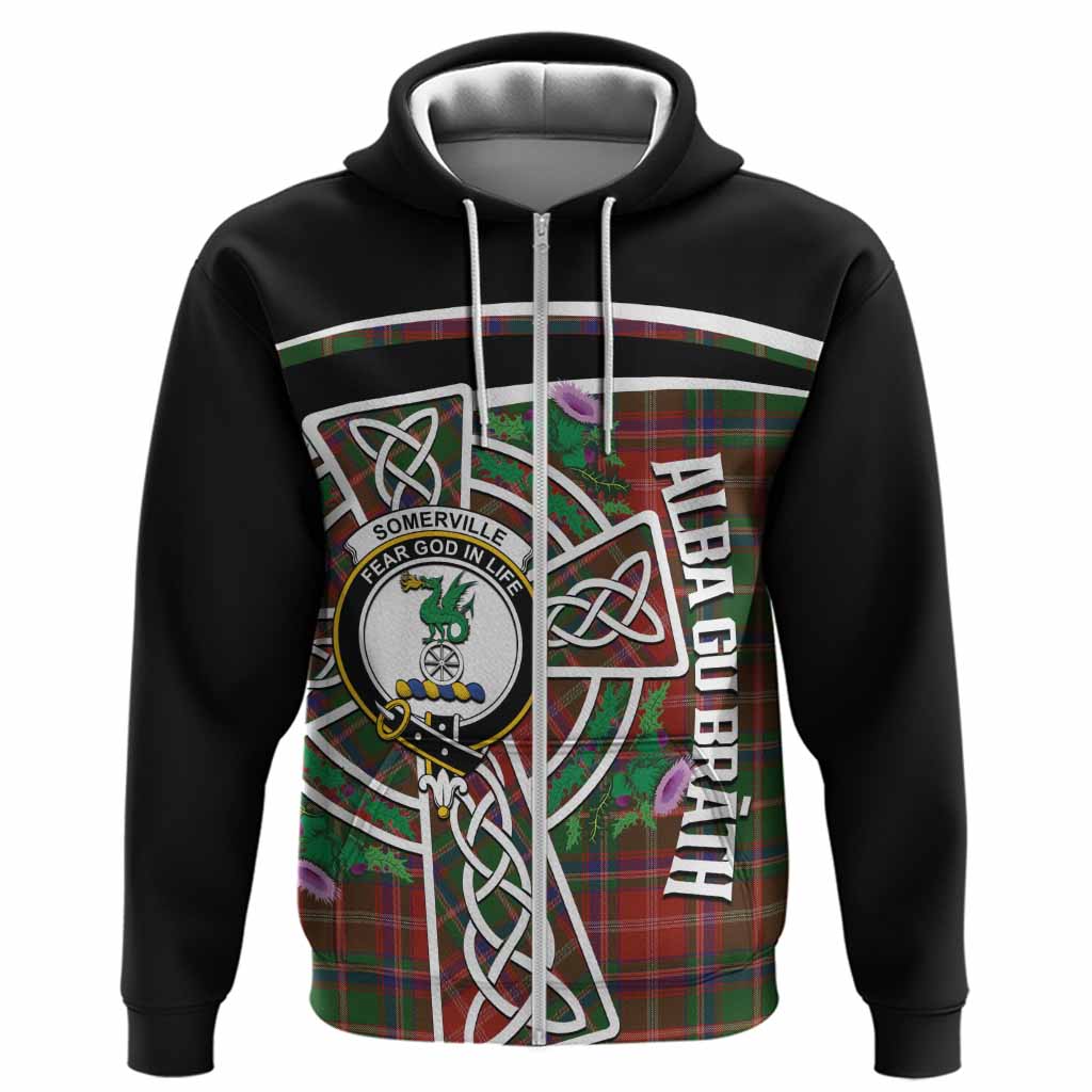 Somerville Tartan Crest Hoodie Scottish Thistle Celtic Cross Alba Gu Brath