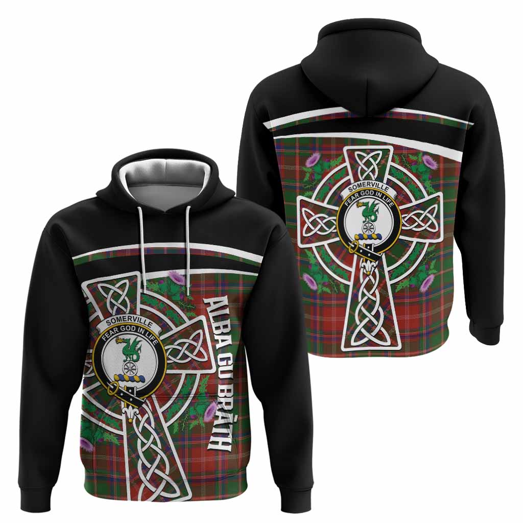 Somerville Tartan Crest Hoodie Scottish Thistle Celtic Cross Alba Gu Brath