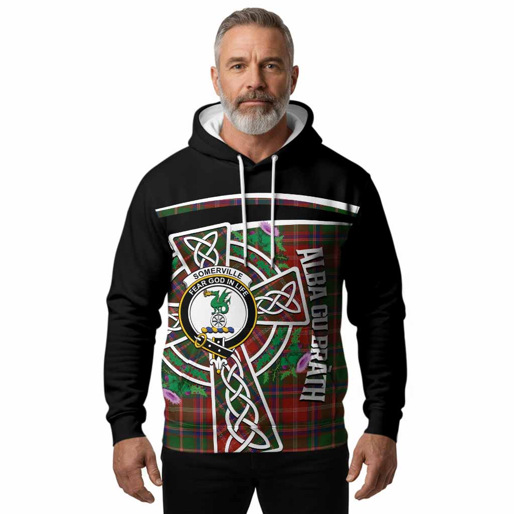 Somerville Tartan Crest Hoodie Scottish Thistle Celtic Cross Alba Gu Brath