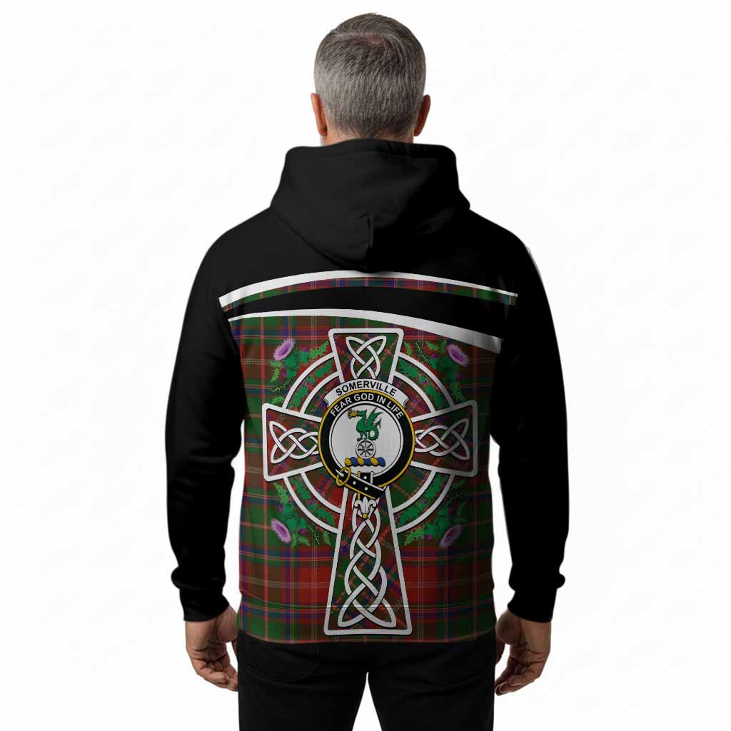 Somerville Tartan Crest Hoodie Scottish Thistle Celtic Cross Alba Gu Brath