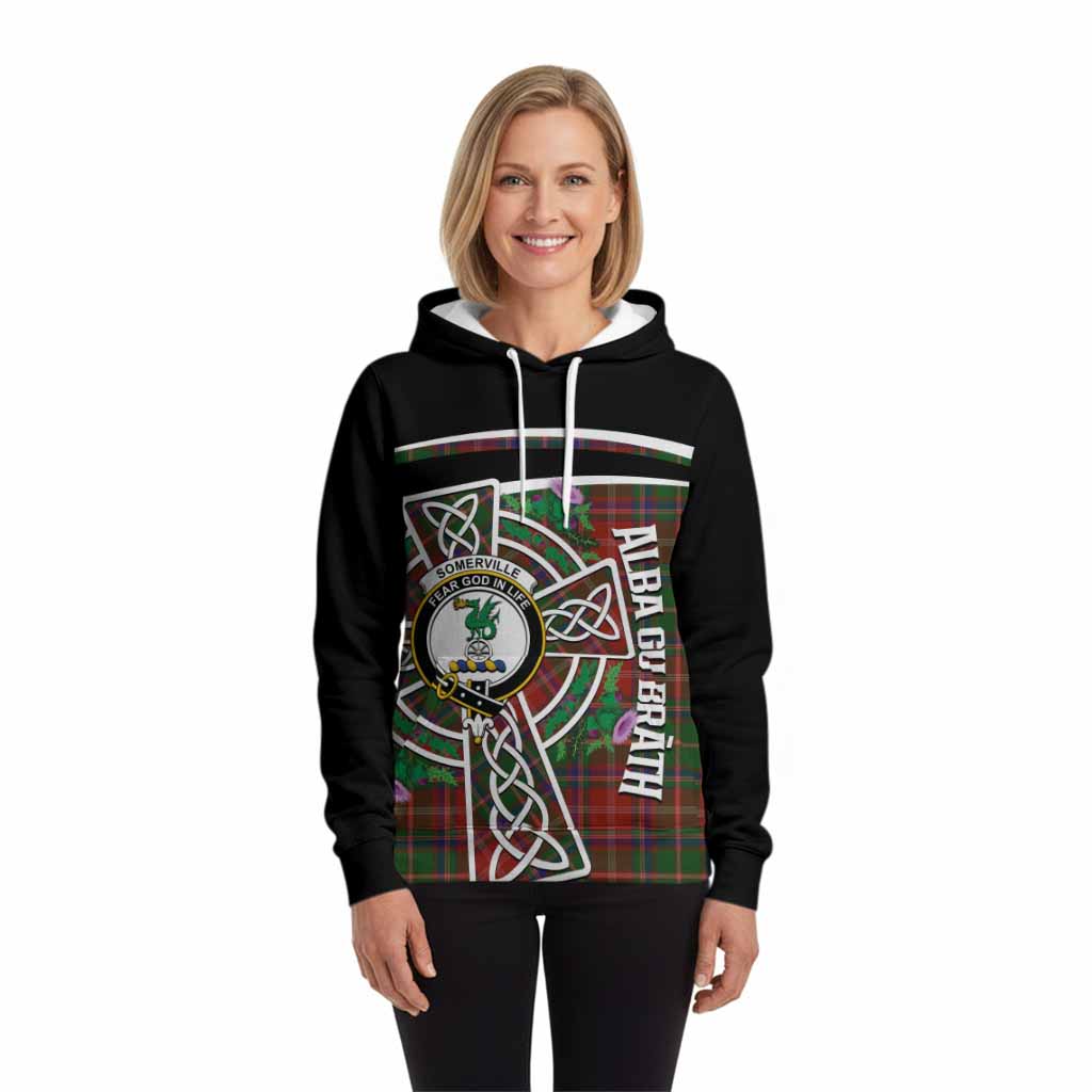 Somerville Tartan Crest Hoodie Scottish Thistle Celtic Cross Alba Gu Brath