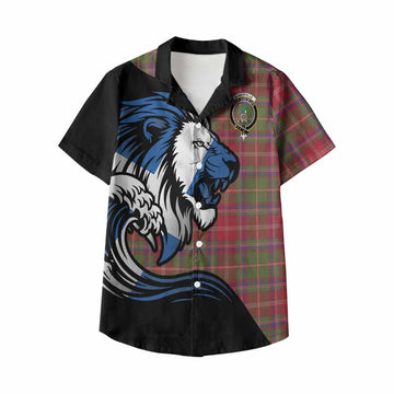 Somerville Tartan Crest Kid Hawaiian Shirt Scottish Golden Lions Wave Flow