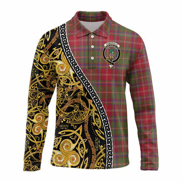 Somerville Tartan Crest Long Sleeve Polo Shirt Celtic Knot and Triple Trickle Spiral Symbols