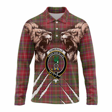 Somerville Tartan Crest Long Sleeve Polo Shirt Ferocious Lion Style