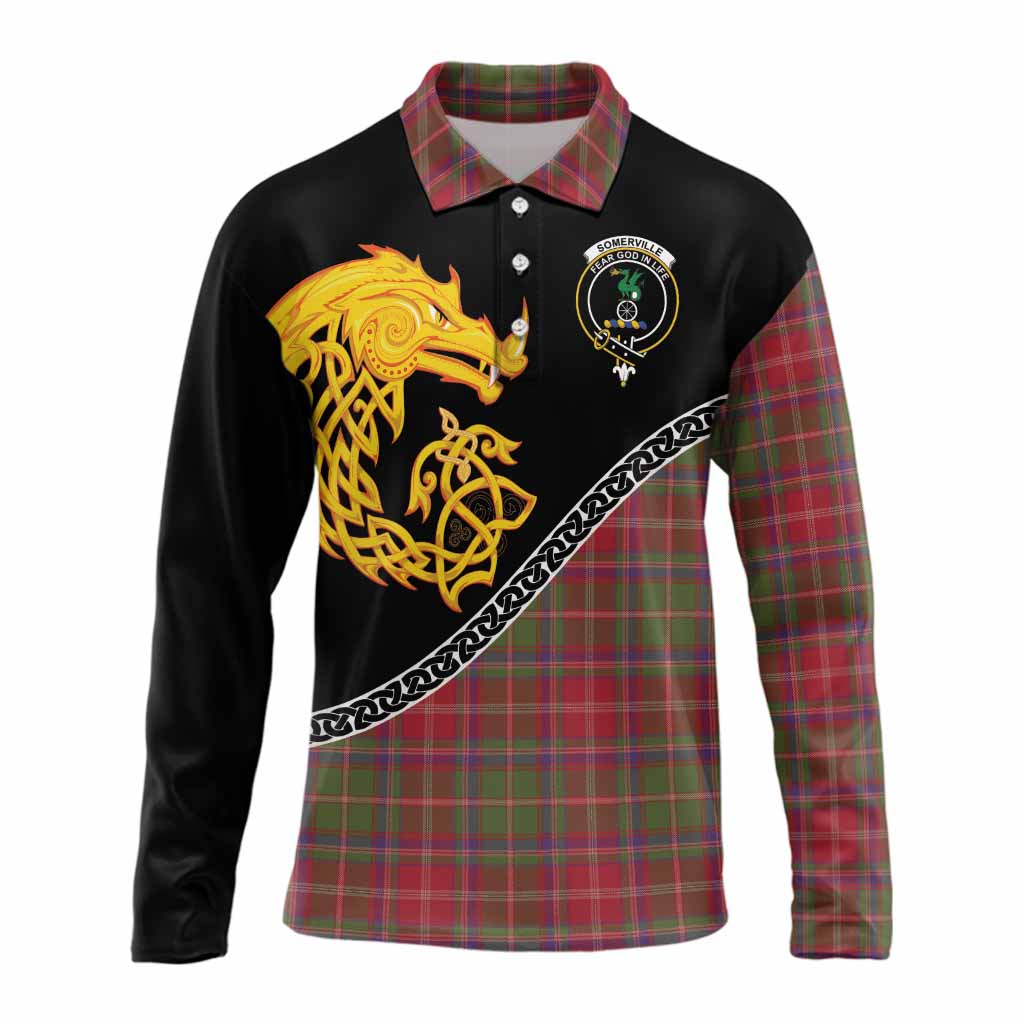 Somerville Tartan Crest Long Sleeve Polo Shirt Legendary Dragon Knot Half Style